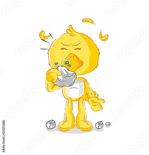 chick blowing nose character. cartoon mascot vector