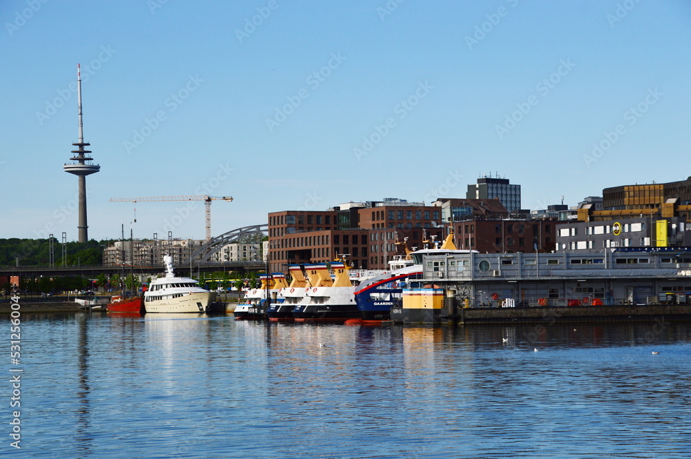 Fototapeta premium Panorama at the Port of Kiel, the Capital City of Schleswig - Holstein