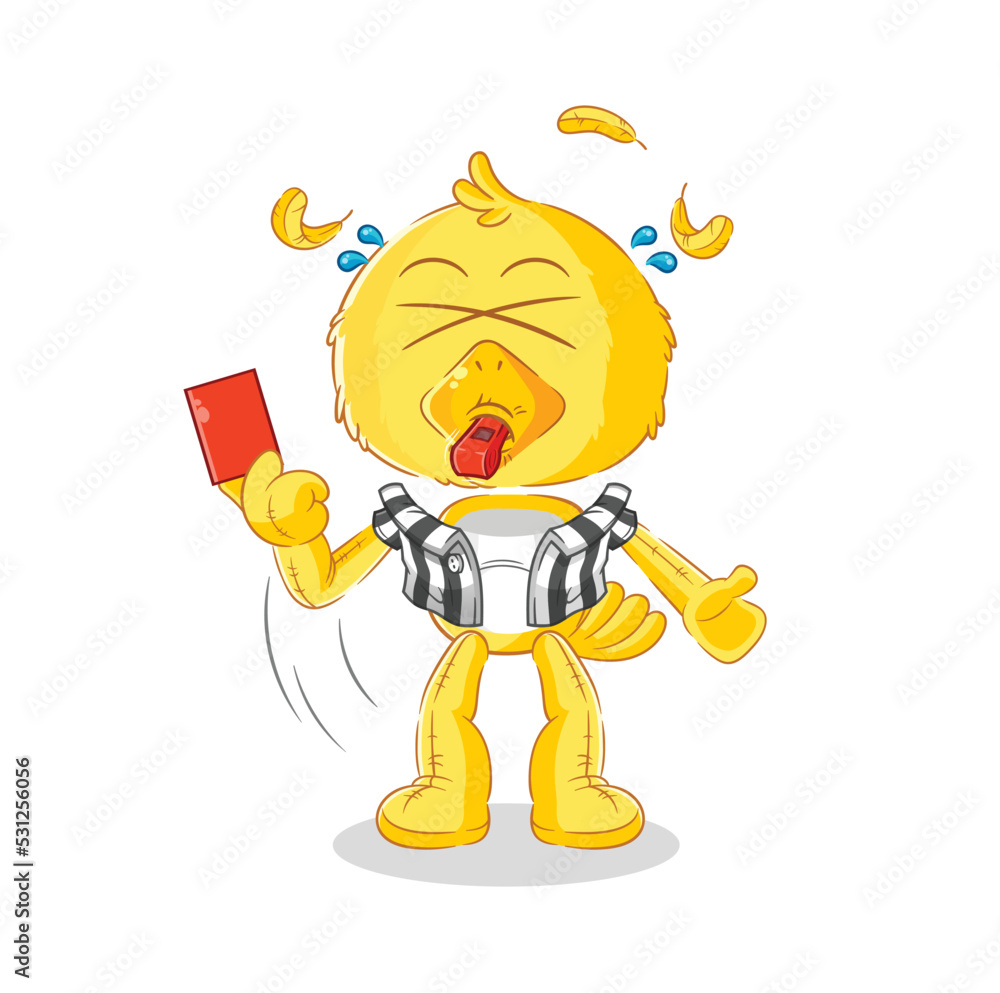 chick referee with red card illustration. character vector