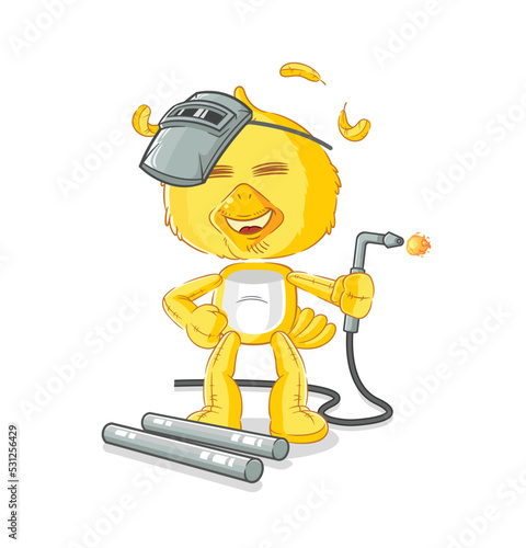 chick welder mascot. cartoon vector