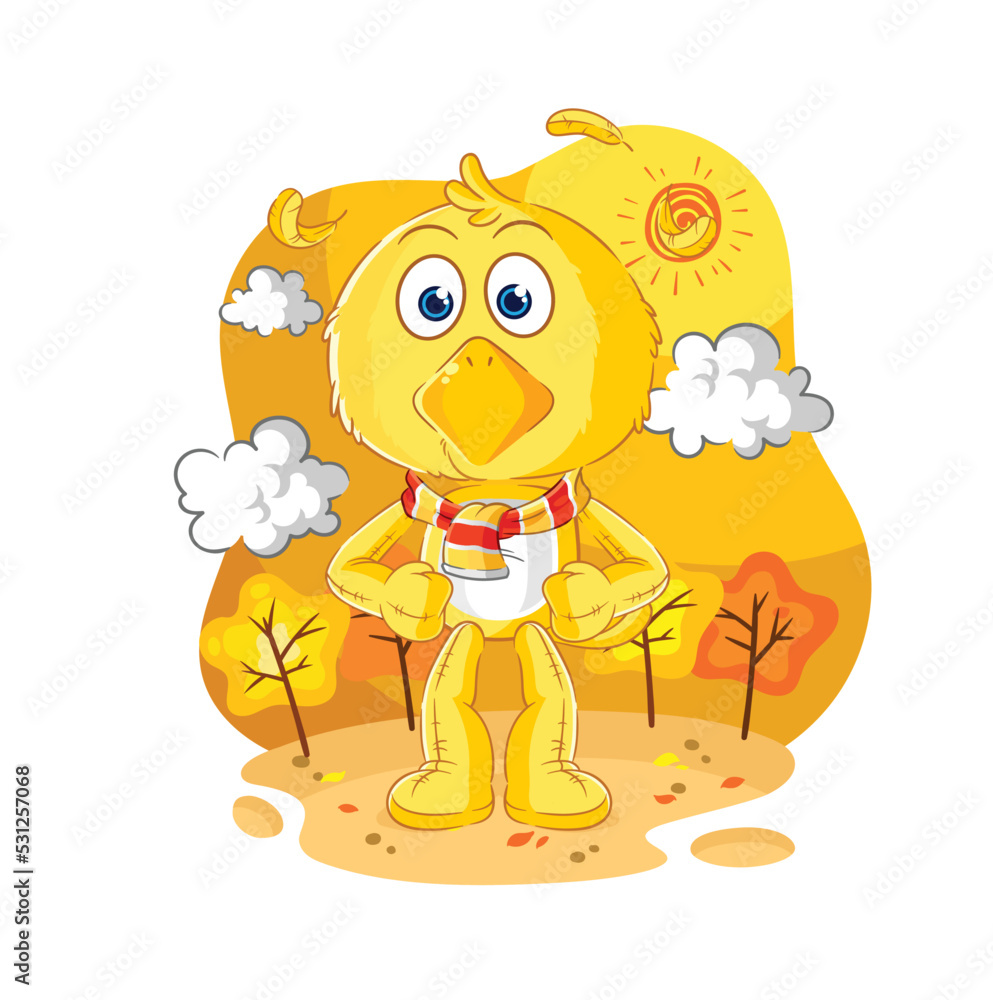 Fototapeta premium chick in the autumn. cartoon mascot vector