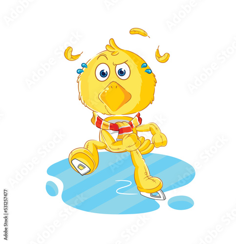 chick ice skiing cartoon. character mascot vector