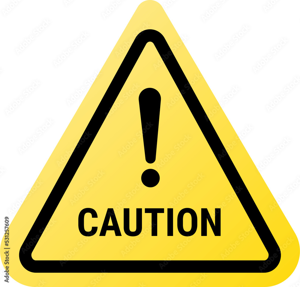 Caution sign in triangle shape in yellow color. Warning sign. Caution sign in triangle shape in yellow color. Warning sign.