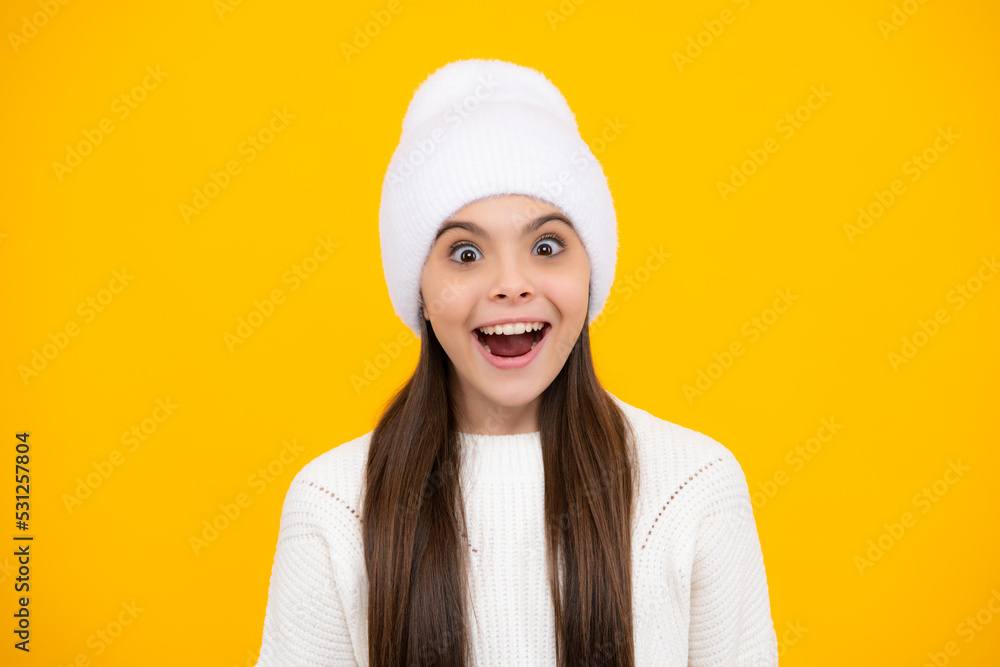 Excited face. Little kid girl 12,13, 14 years old on isolated background. Children studio portrait. Emotional kids face. Amazed expression, cheerful and glad. Excited face. Little kid girl 12,13, 14 years old on isolated background. Children studio portrait. Emotional kids face. Amazed expression, cheerful and glad.