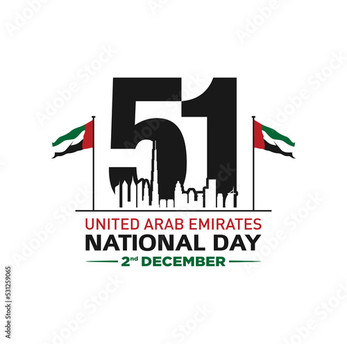 51 National Day of United Arab Emirates. Text Arabic Translation: Our National Day. December 2. Vector Logo. Eps 08. 