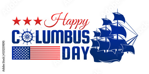 Happy Columbus Day Greeting Card 2022 with Caravel Silhouette vector background illustration for banner, poster, social media feed