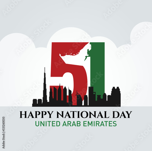 51 National Day of United Arab Emirates. Text Arabic Translation: Our National Day. December 2. Vector Logo. Eps 08. 