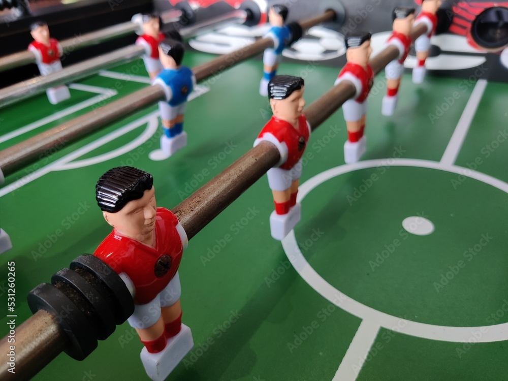 Fototapeta premium Arcade table soccer with tools for playing for office and home games.