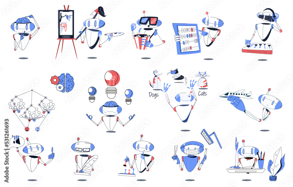 Fototapeta premium Artificial Intelligence Flat Colored Icon Set
