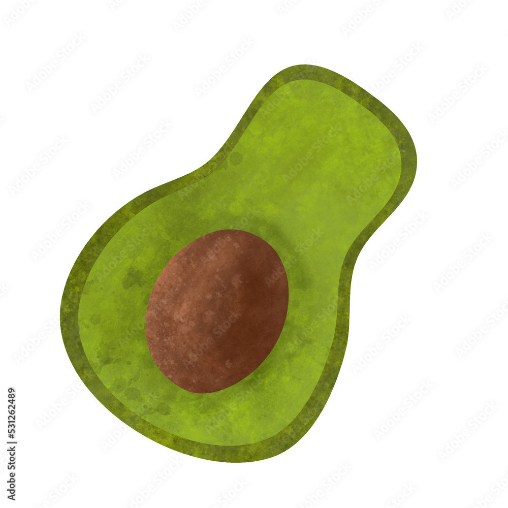 Watercolor Fruit Illustration, Avocado Watercolor Fruit Illustration, Avocado
