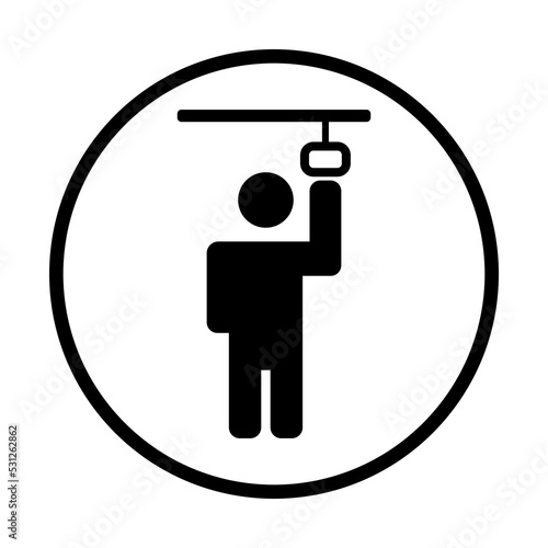Hand holding the handle in public transport. Bus, metro, subway, train or tram handle. Vector illustration.
