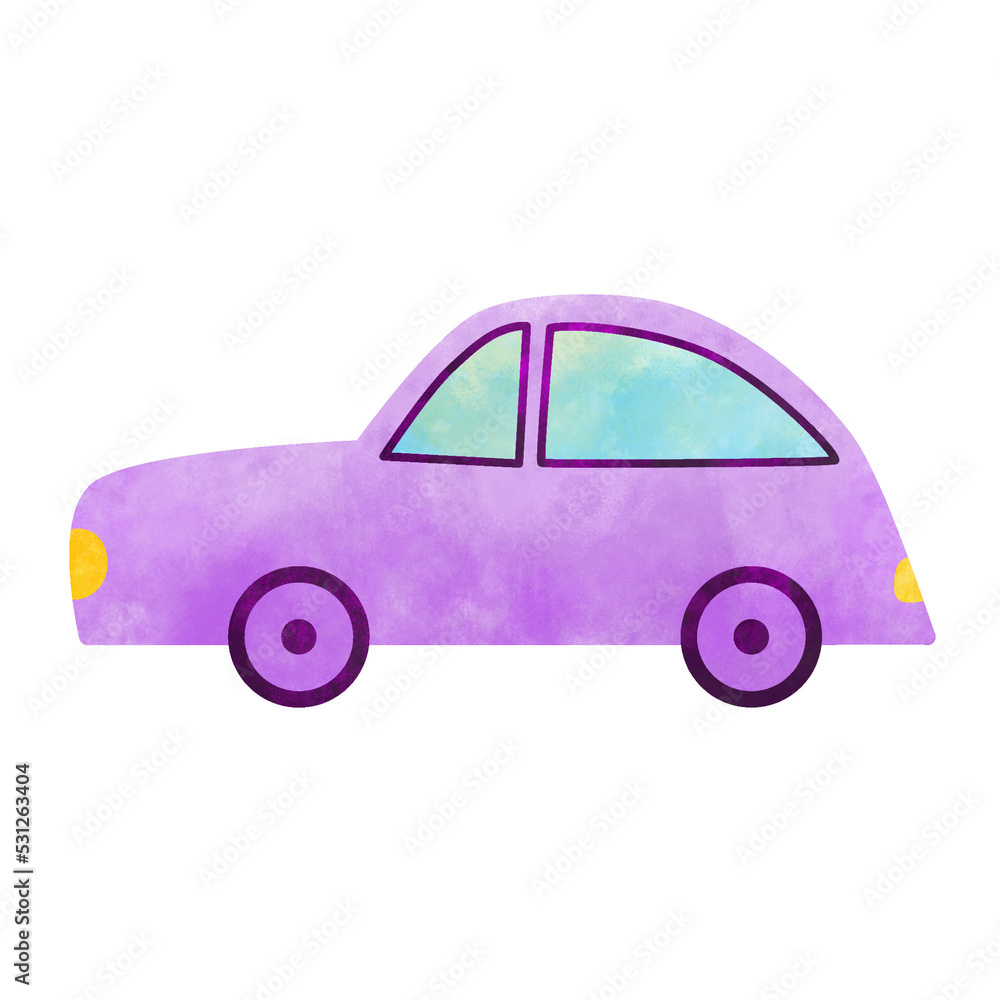 Watercolor Cute Car, Car Doodle 