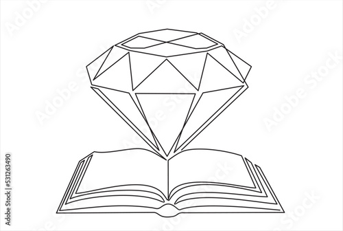 continuous one line drawing of diamond, brilliant and open book. Diamond Book. Can used for logo, emblem, slide show and banner.