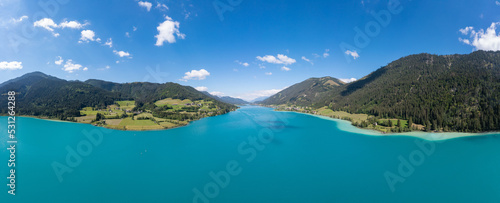 Weissensee in Carinthia. Aerial view to the famous lake in the South of Austria. © mdworschak