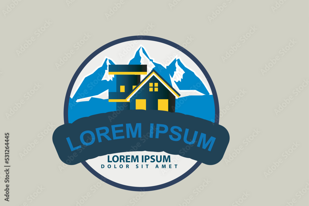 Obraz premium Vintage retro cabin and minimalist logo outdoor house building adventure illustration logo
