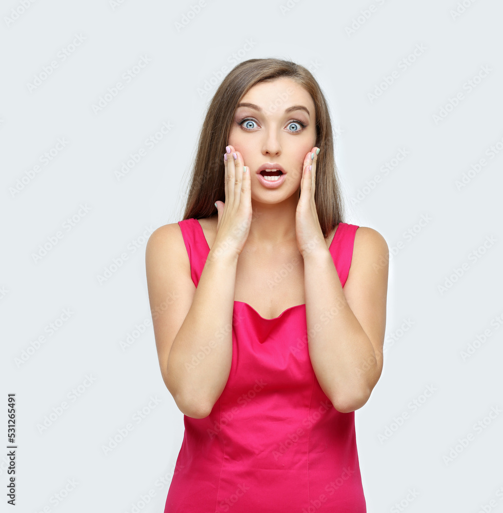 Portrait of surprised girl ,of shocked woman Portrait of surprised girl ,of shocked woman