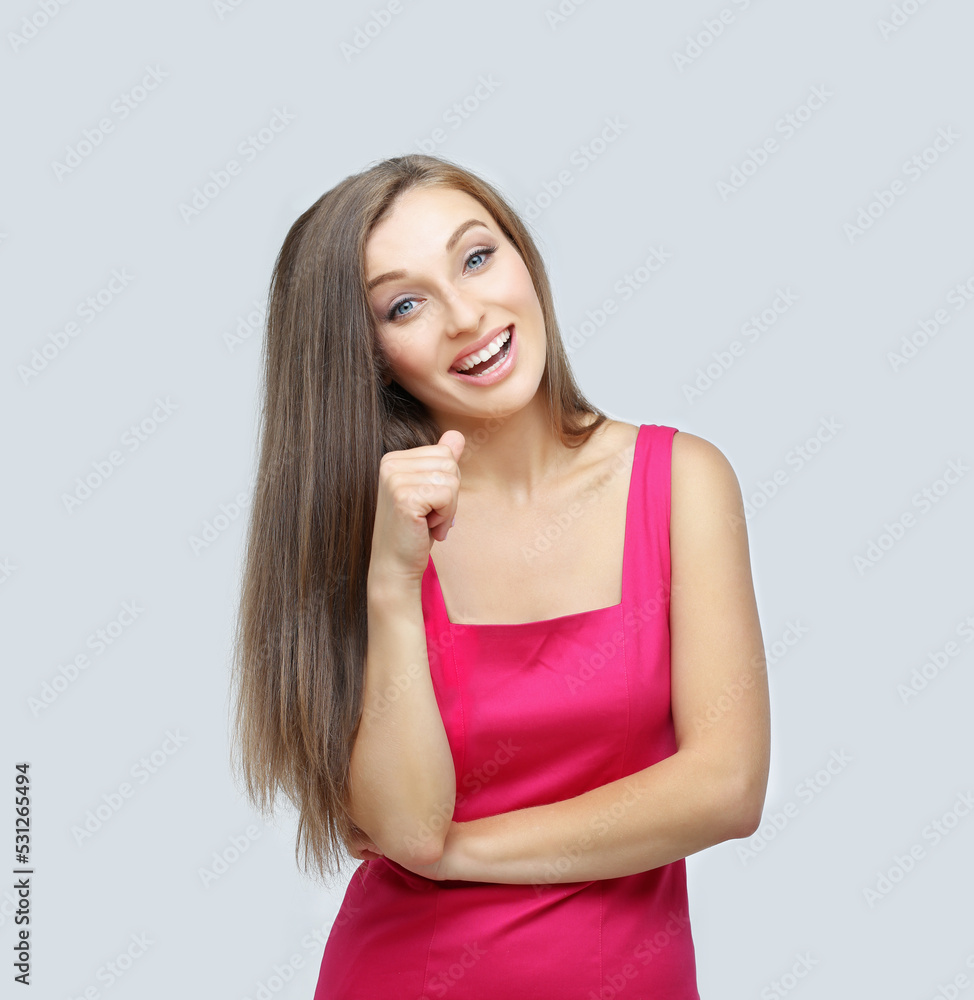 Winner.Portrait of laughing girl gesturing. Winner.Portrait of laughing girl gesturing.