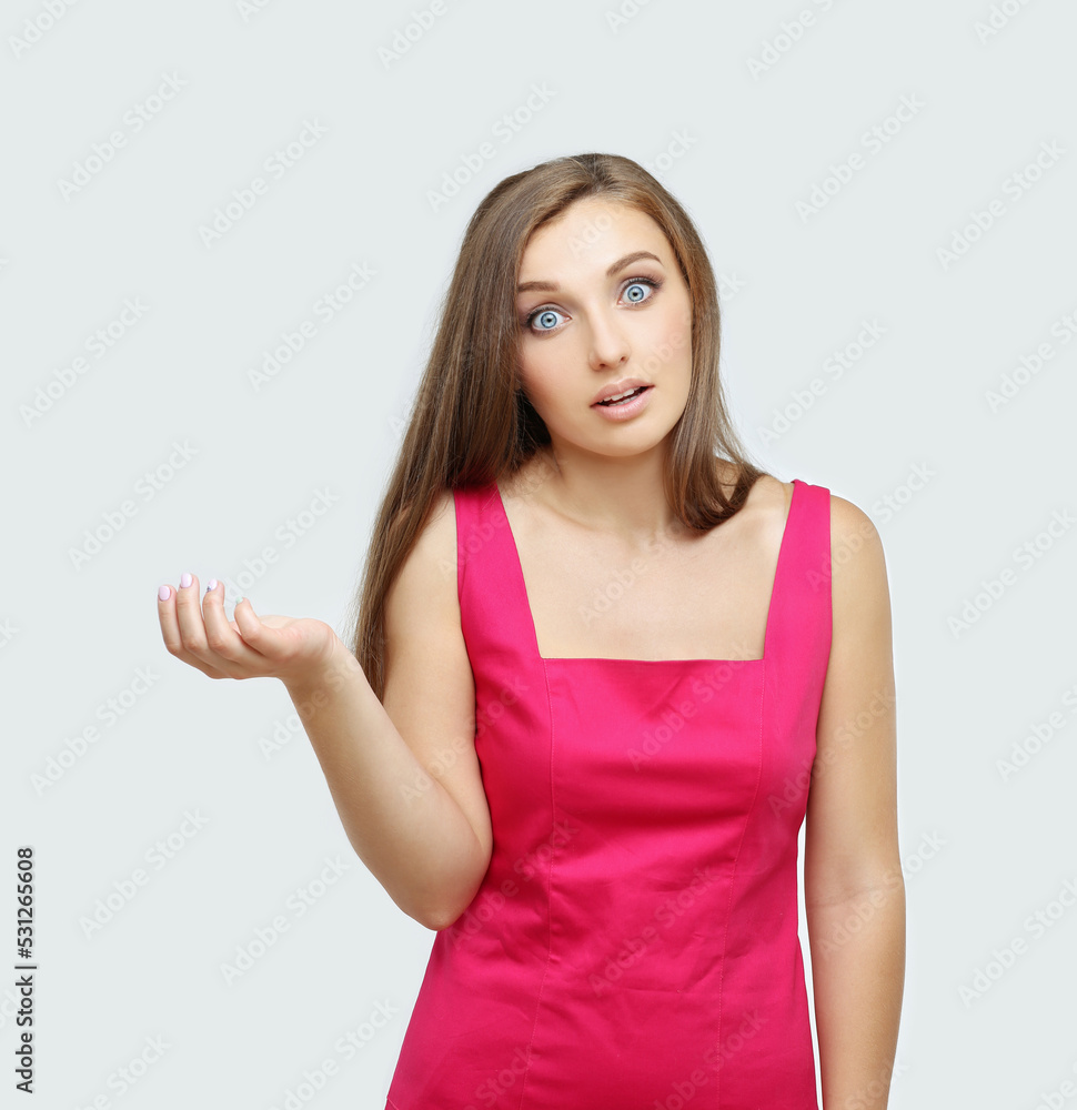 Portrait of confused young woman complaining Portrait of confused young woman complaining