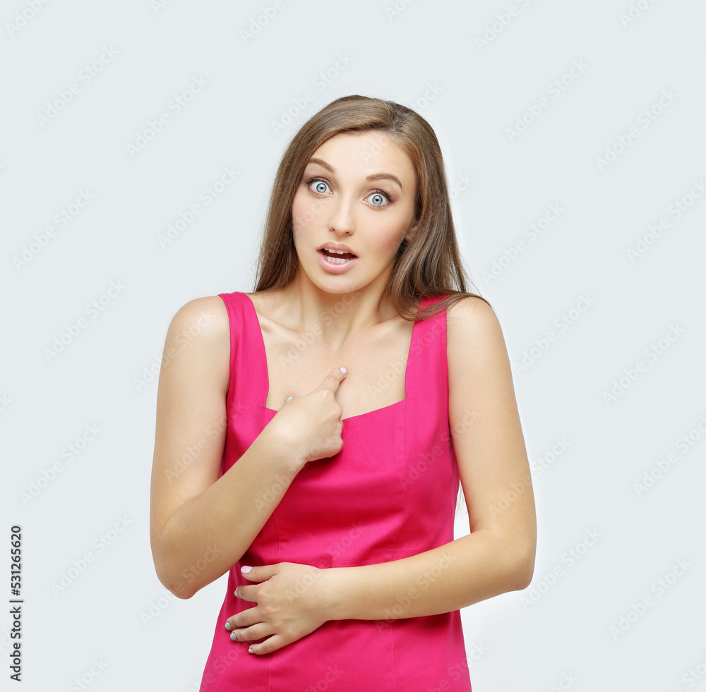 Portrait of surprised girl ,of shocked woman Portrait of surprised girl ,of shocked woman