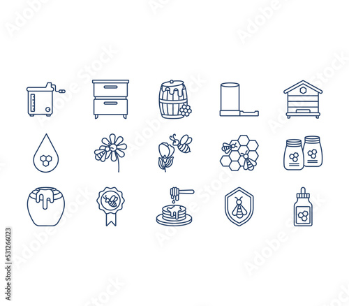 Apiary farming icon set