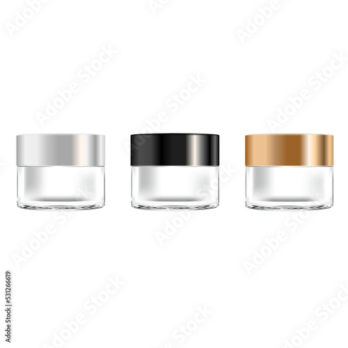 Collection of cosmetic cream jars black, white, silver and gold 
