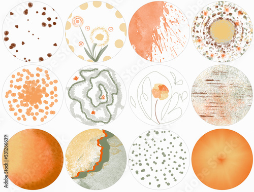 Highlights Covers. Minimalistic set of abstract patterns in a pastel palette. background image in a circle on a white background.