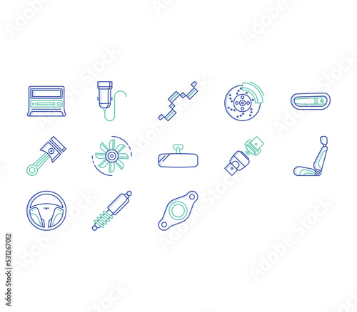car parts and accessories icon set