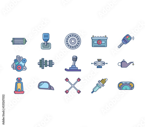 car parts and accessories icon set