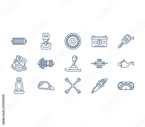 car parts and accessories icon set
