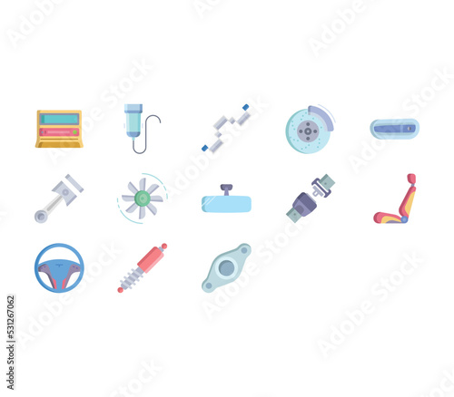 car parts and accessories icon set