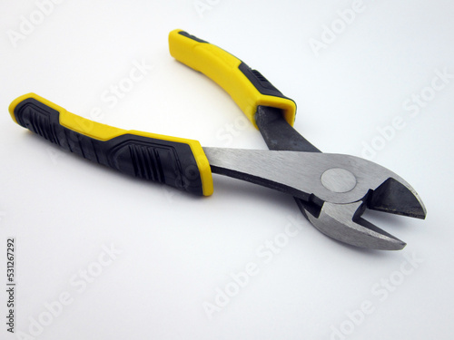  Pincers isolated on white background. clamp icon. Open cutters. Open the cutting pliers. Construction, repair or hand tools concept. Manual wiring tool. 