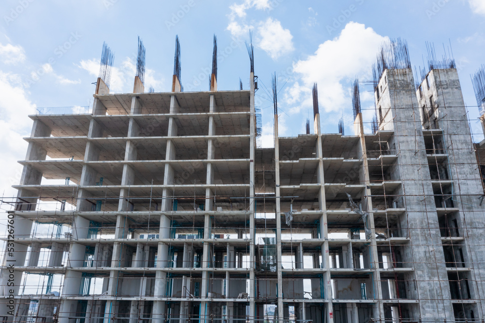 New condominium or Apartment building under construction. Bearing wall ...