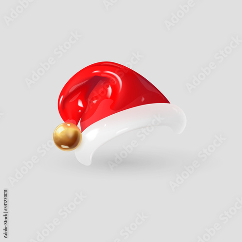 Santa Claus hat isolated on gray background. 3d realistic render vector icon.