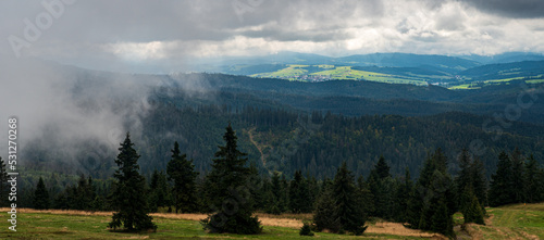 View from Hala Rysianka in Beskid Zywiecki mountains in Poland photo