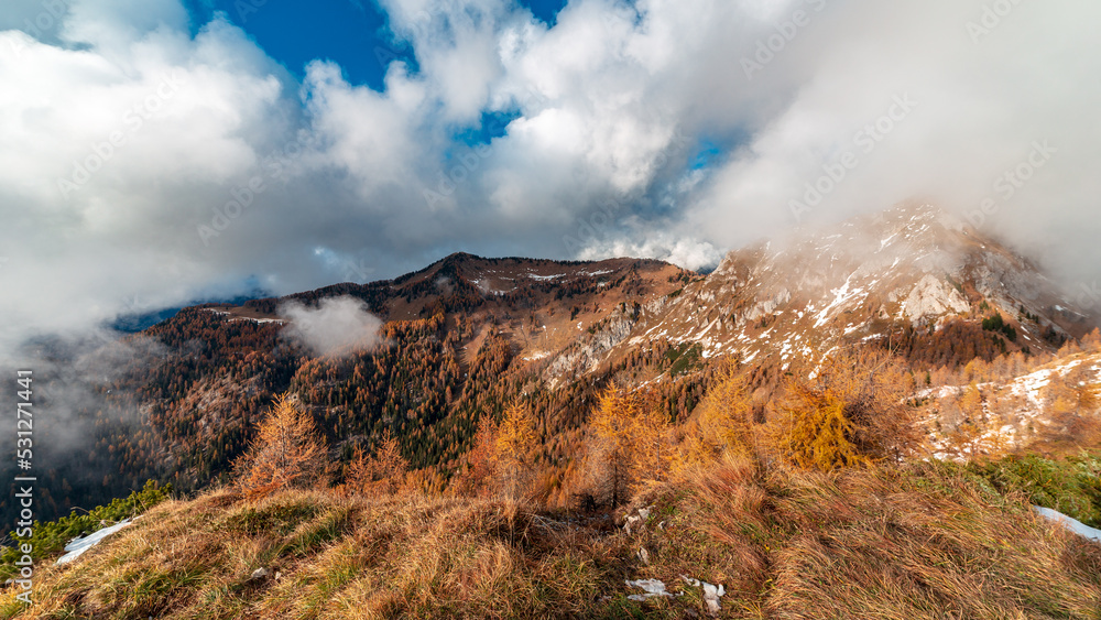 Trekking in a cloudly autumn day in the Dolomiti Friulane, Friuli-Venezia Giulia Trekking in a cloudly autumn day in the Dolomiti Friulane, Friuli-Venezia Giulia