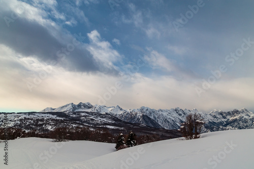 Ski mountaineering in the Alps over Pordenone, Friuli-Venezia Giulia, Italy