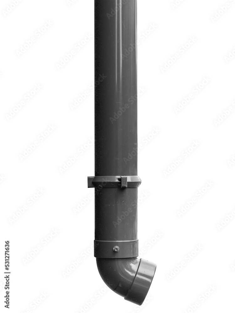 A plastic downpipe for draining rainwater from the roof, isolated on white background. A plastic downpipe for draining rainwater from the roof, isolated on white background.