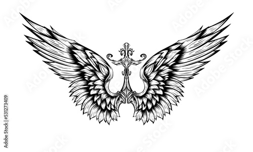 Vector angel wing tattoo design