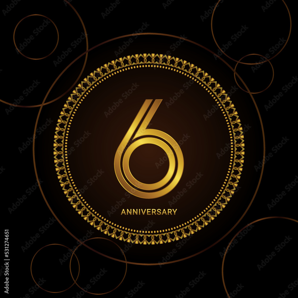 6th Anniversary Celebration With Golden Text And Ring Golden
