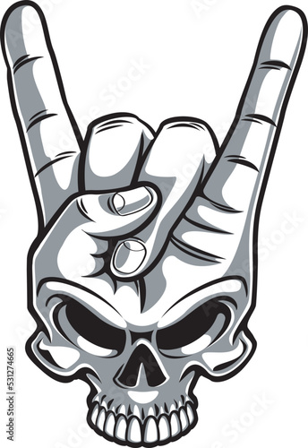 human skull gestures Rock and Roll sign of the horns