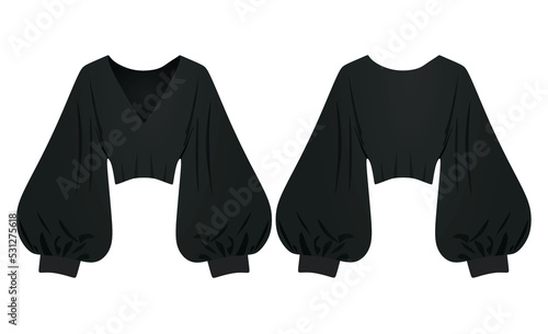 Puff sleeve v neck t shirt. vector