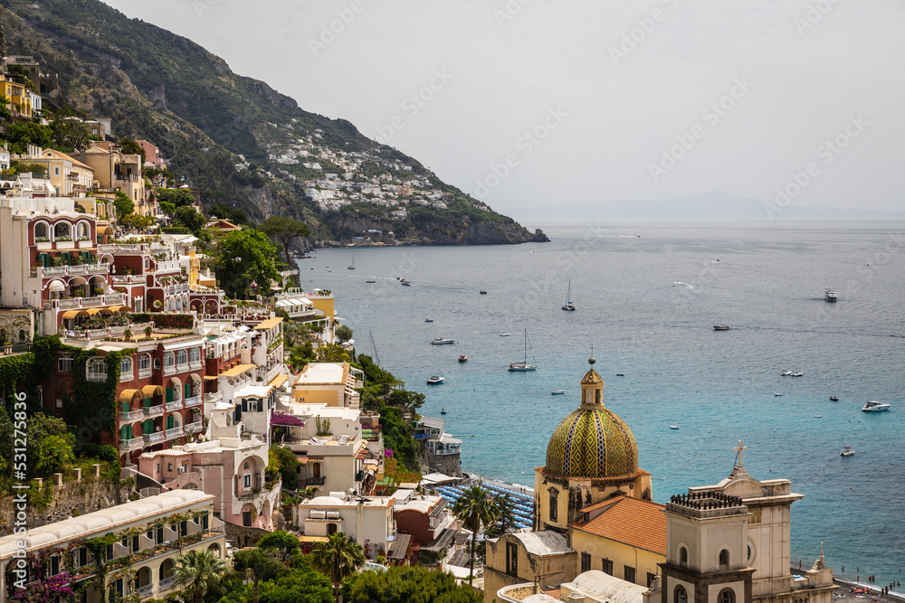 The beautiful and rural cliff side town of Positano on the Amalfi Coast of Italy, Europe.