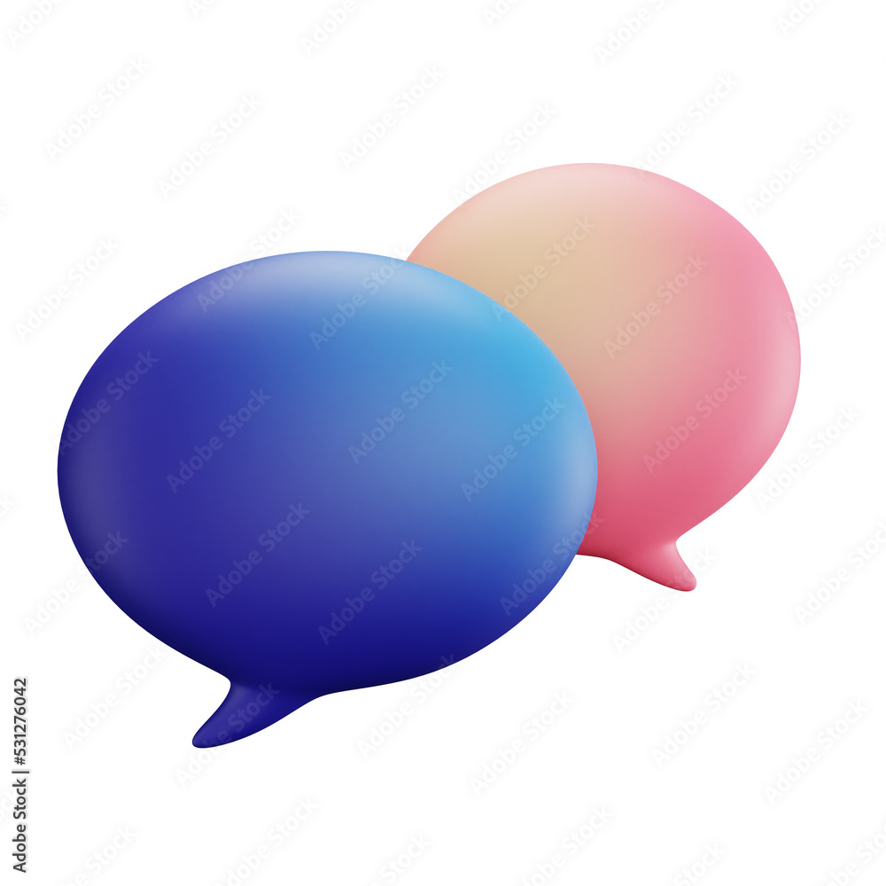 3D cartoon user interface illustration of a chat or chat bubble communication app icon on an isolated background. With studio lighting and a gradient colourful texture. 3D rendering 3D cartoon user interface illustration of a chat or chat bubble communication app icon on an isolated background. With studio lighting and a gradient colourful texture. 3D rendering