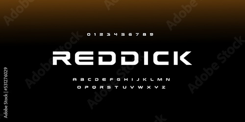Abstract technology font and alphabet. Reddick digital sci-fi concept. vector illustration

