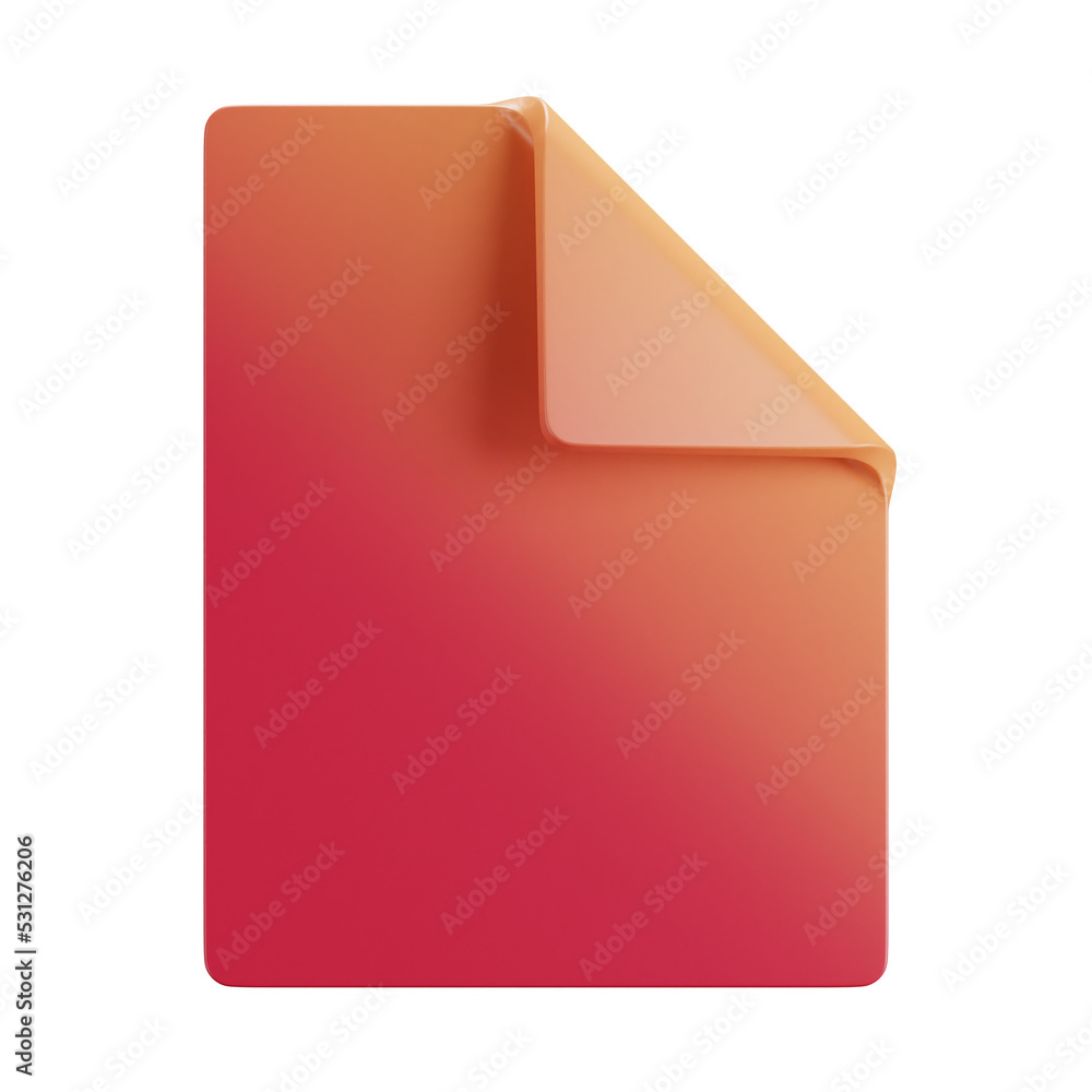 3D cartoon user interface illustration of a file or digital computer document or page icon on an isolated background. With studio lighting and a gradient colourful texture. 3D rendering 3D cartoon user interface illustration of a file or digital computer document or page icon on an isolated background. With studio lighting and a gradient colourful texture. 3D rendering
