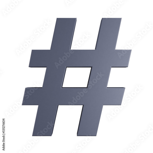 3D cartoon user interface illustration of a hashtag or popular trending topic icon on an isolated background. With studio lighting and a gradient colourful texture. 3D rendering