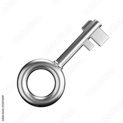 3D cartoon user interface illustration of a key or access icon on an isolated background. With studio lighting and a gradient colourful texture. 3D rendering