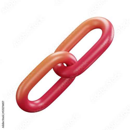 3D cartoon user interface illustration of a link or locked or chain icon on an isolated background. With studio lighting and a gradient colourful texture. 3D rendering