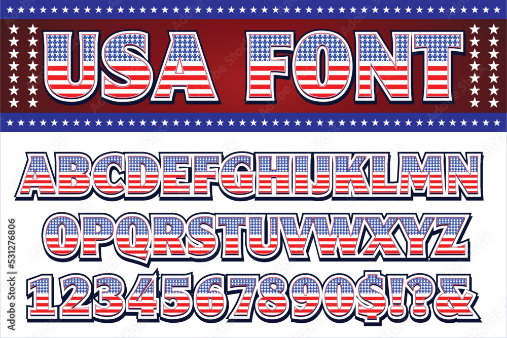 USA national flag style font letters vector illustration Stock Vector ...