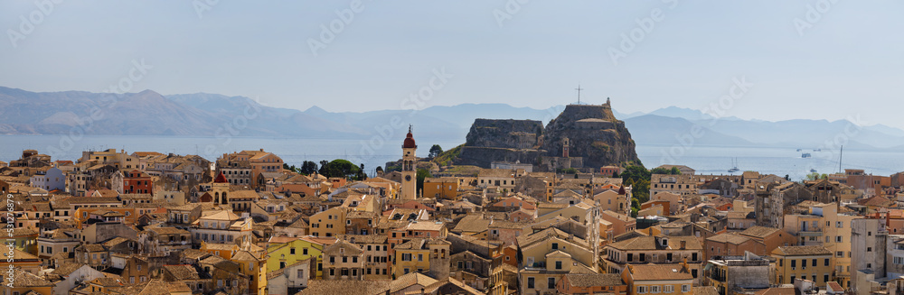 Cityscape Corfu island, Greece. Panoramic view, high resolution photo city.